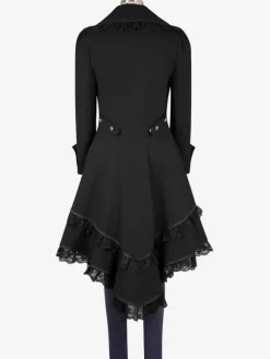 Halloween Black Gothic Costume Double Breasted Lace Zipper Ruffle Gothic Retro Overcoat For Women Carnival