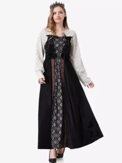Halloween Black Retro Cloak Dress Set Holidays Costumes