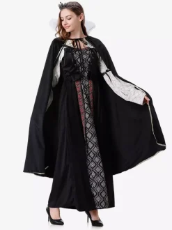 Halloween Black Retro Cloak Dress Set Holidays Costumes