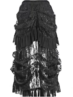 Halloween Black Victorian Steampunk Burlesque Gothic Costume High Low Ruffles Lace Skirt Women Cotton Retro Dress Halloween