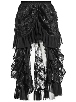 Halloween Black Victorian Steampunk Burlesque Gothic Costume High Low Ruffles Lace Skirt Women Cotton Retro Dress Halloween