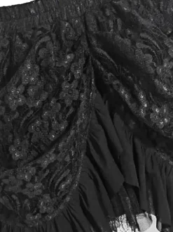 Halloween Black Victorian Steampunk Burlesque Gothic Costume High Low Ruffles Lace Skirt Women Cotton Retro Dress Halloween