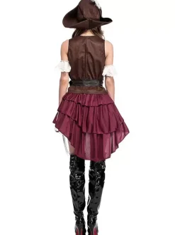 Halloween Carnival Costume Pirate Costumes Women's Coffee Brown Hat Overskirt Top Holidays Costumes