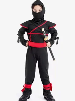 Halloween Carnival Costumes For Kids Black Ninja Kid Jumpsuit 3 Piece Set