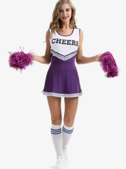 Halloween Cheerleaders Girl Costumes For Women Black Sexy Polyester Short Dress Holidays Costumes Full Set