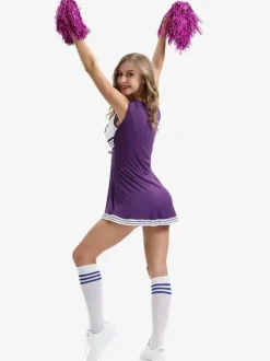 Halloween Cheerleaders Girl Costumes For Women Black Sexy Polyester Short Dress Holidays Costumes Full Set