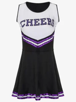Halloween Cheerleaders Girl Costumes For Women Black Sexy Polyester Short Dress Holidays Costumes Full Set