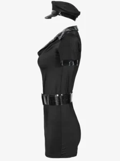 Halloween Corps Costume For Women Policewoman Hat Sash Handcuffs Dress 4-Piece Set Holiday Costume Full Set