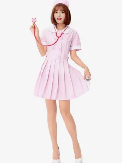 Halloween Costume For Adult Pink Nurse Polyester Holiday Costume Set