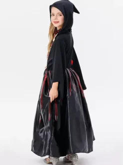 Halloween Costumes For Kids Black Halloween Set Kid's Polyester Dress Necklace