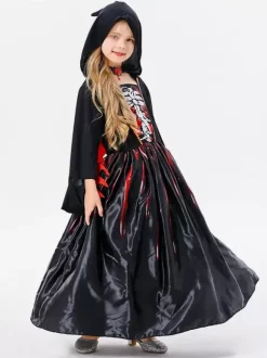 Halloween Costumes For Kids Black Halloween Set Kid's Polyester Dress Necklace
