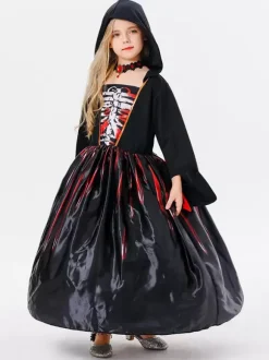 Halloween Costumes For Kids Black Halloween Set Kid's Polyester Dress Necklace