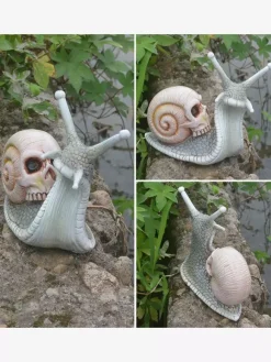 Halloween Decoration Gothic Snail Skull Sculpture Bone Art Resin Statue