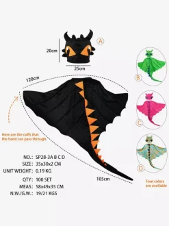 Halloween Dragon Cape Hood Set Kids Fantasy Costume With Spiky Tail Roleplay Outfit