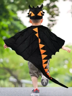 Halloween Dragon Cape Hood Set Kids Fantasy Costume With Spiky Tail Roleplay Outfit