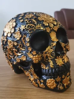 Halloween Floral Skull Sculpture Resin Decor Gothic Home Bar Centerpiece