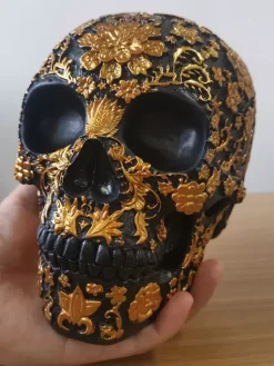Halloween Floral Skull Sculpture Resin Decor Gothic Home Bar Centerpiece