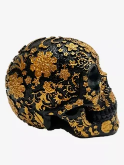Halloween Floral Skull Sculpture Resin Decor Gothic Home Bar Centerpiece