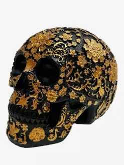 Halloween Floral Skull Sculpture Resin Decor Gothic Home Bar Centerpiece