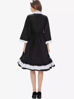 Halloween French Maid Costumes Black Ruffled Dress Necklace Set