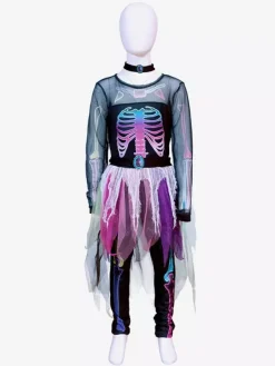 Halloween Girls' Skeleton Costume Bone Print Jumpsuit Cute Spooky Outfit