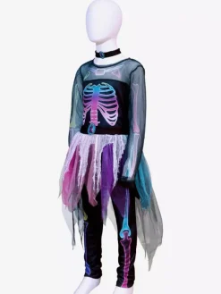 Halloween Girls' Skeleton Costume Bone Print Jumpsuit Cute Spooky Outfit