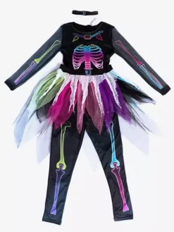Halloween Girls' Skeleton Costume Bone Print Jumpsuit Cute Spooky Outfit