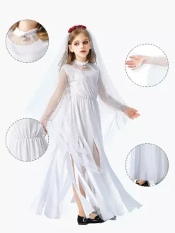 Halloween Gothic Ghost Bride Dress For Girls Vampire Witch Costume