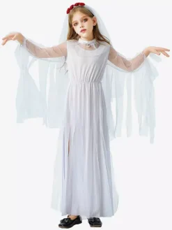 Halloween Gothic Ghost Bride Dress For Girls Vampire Witch Costume