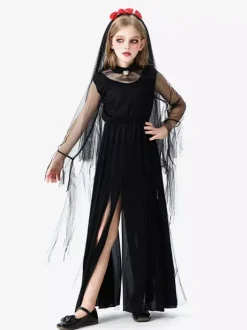 Halloween Gothic Ghost Bride Dress For Girls Vampire Witch Costume