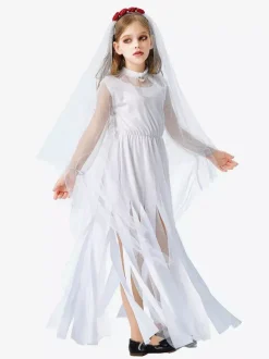 Halloween Gothic Ghost Bride Dress For Girls Vampire Witch Costume
