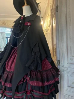 Halloween Gothic Lolita Dresses Rose Ruffles Black Black