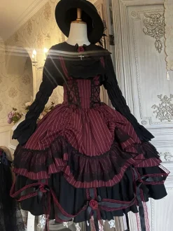 Halloween Gothic Lolita Dresses Rose Ruffles Black Black