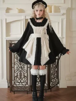 Halloween Gothic Lolita Dresses Lace Bows Color Block Black Dresses