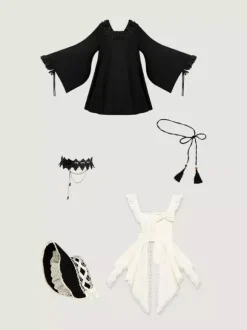 Halloween Gothic Lolita Dresses Lace Bows Color Block Black Dresses