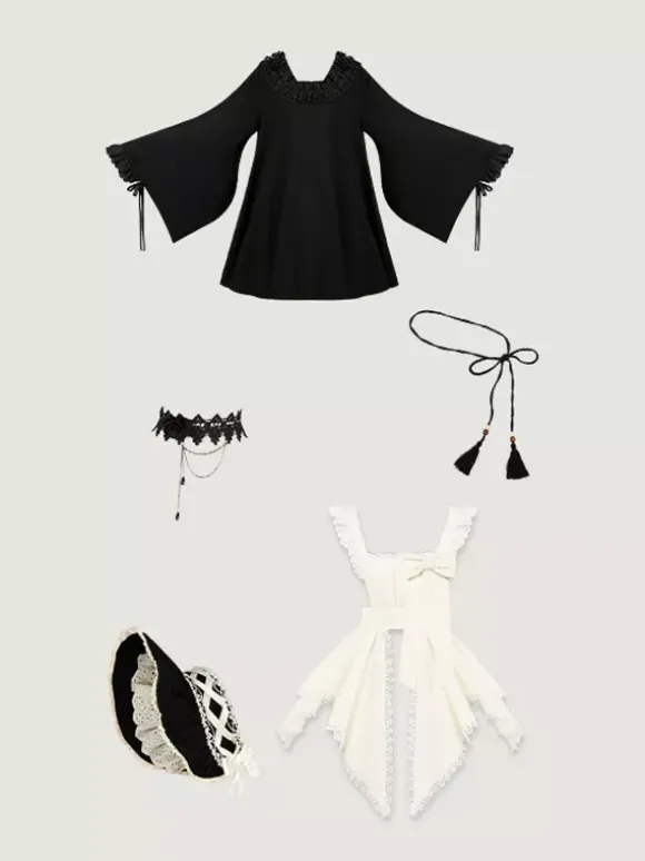 Halloween Gothic Lolita Dresses Lace Bows Color Block Black Dresses