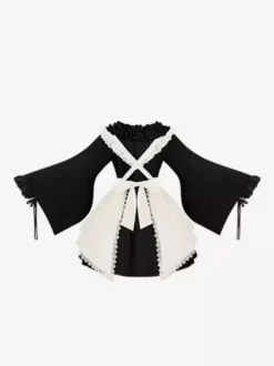 Halloween Gothic Lolita Dresses Lace Bows Color Block Black Dresses