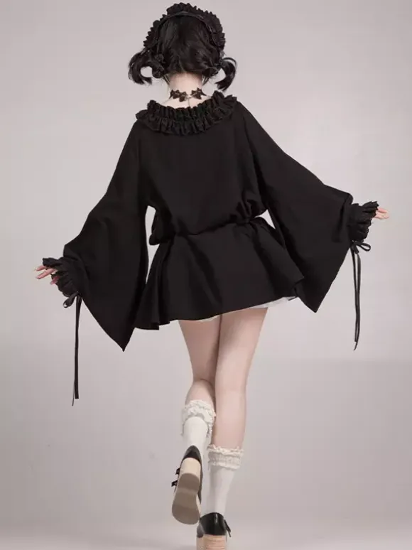 Halloween Gothic Lolita Dresses Lace Bows Color Block Black Dresses