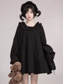 Halloween Gothic Lolita Dresses Lace Bows Color Block Black Dresses