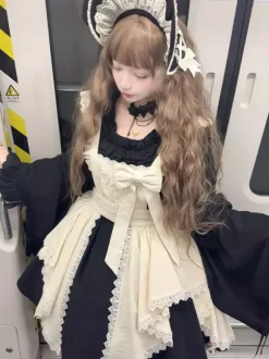 Halloween Gothic Lolita Dresses Lace Bows Color Block Black Dresses