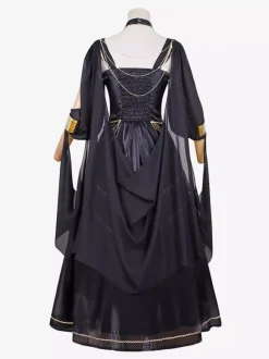 Halloween Gothic Lolita Outfits Black Gold Patchwork Short Sleeveless Dress