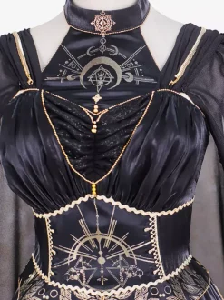 Halloween Gothic Lolita Outfits Black Gold Patchwork Short Sleeveless Dress