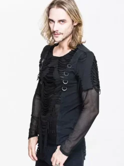 Halloween Gothic Men's Punk Rock Style Slim Fit Top Sheer T-shirt