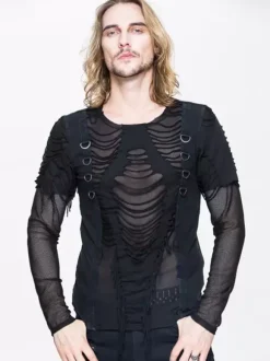 Halloween Gothic Men's Punk Rock Style Slim Fit Top Sheer T-shirt
