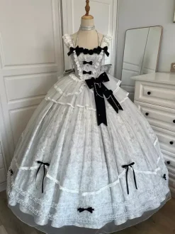 Halloween Gothic Wedding Lolita Dress Blue Gray Jacquard Party Dress with Bows and Ruffles Kawaii Fashion