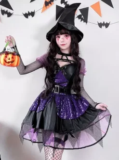 Halloween Gothic Witch Costume Lace Dark Fairy Roleplay Dress