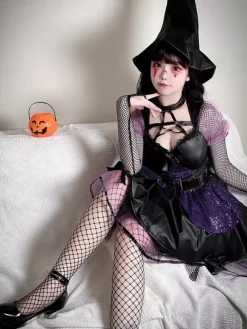 Halloween Gothic Witch Costume Lace Dark Fairy Roleplay Dress