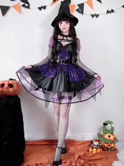 Halloween Gothic Witch Costume Lace Dark Fairy Roleplay Dress