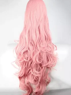 Halloween Hair Wigs Women Carnival Wigs Salmon Pink Tousled Full Volume Wave Long Synthetic Wigs With Sideburns