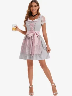 Halloween Halloween Costumes Light Sky Blue Adult's Floral Print Retro Dress Sash Polyester Holiday Holidays Costumes
